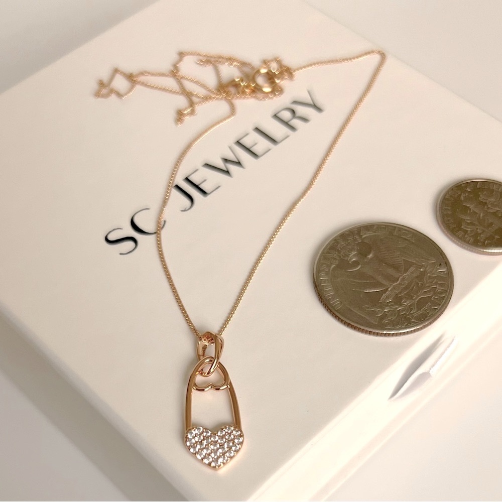 Safety Pin Heart Necklace | 18k Gold Plated Dainty Statement Jewelry - Picture 5 of 11